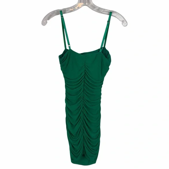 NBD Green Ruched Bodycon Mini Dress XS Double Strap Cowl Neck Party Cocktail - Picture 4 of 8